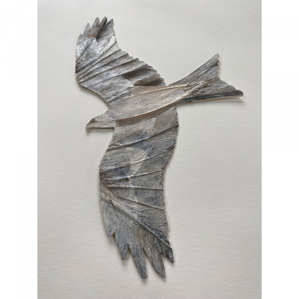 Red Kite collagraph printing plate ready to ink